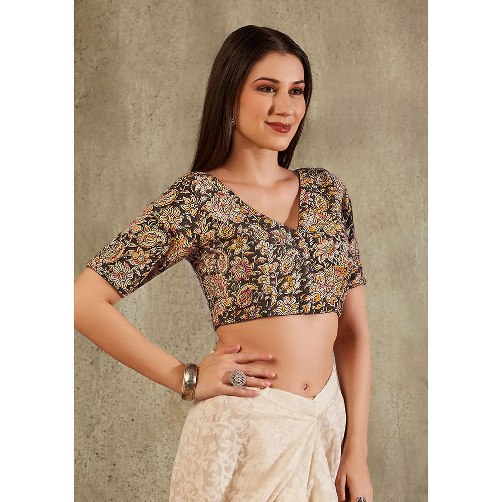 SALWAR STUDIO Beige And Brown Cotton Kalamkari Blouse