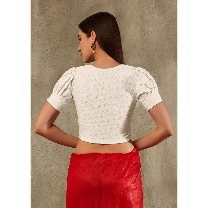 SALWAR STUDIO White Schiffili Stretchable Blouse