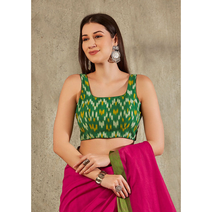 SALWAR STUDIO Green Cotton Ikat Printed Blouse