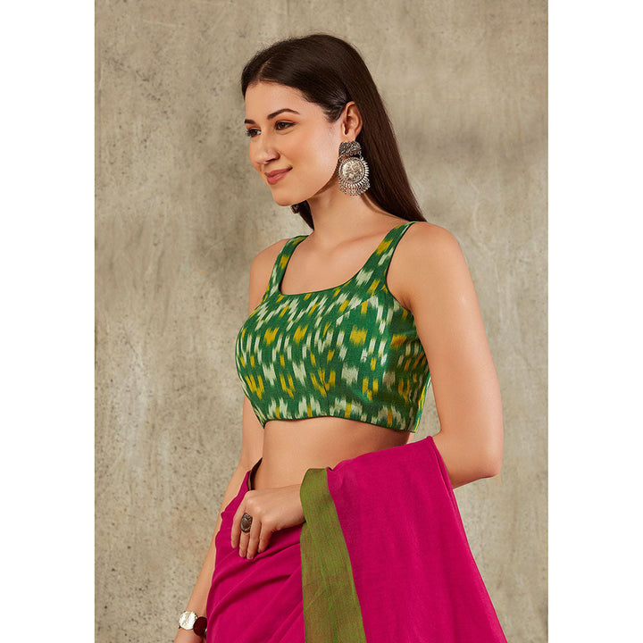 SALWAR STUDIO Green Cotton Ikat Printed Blouse