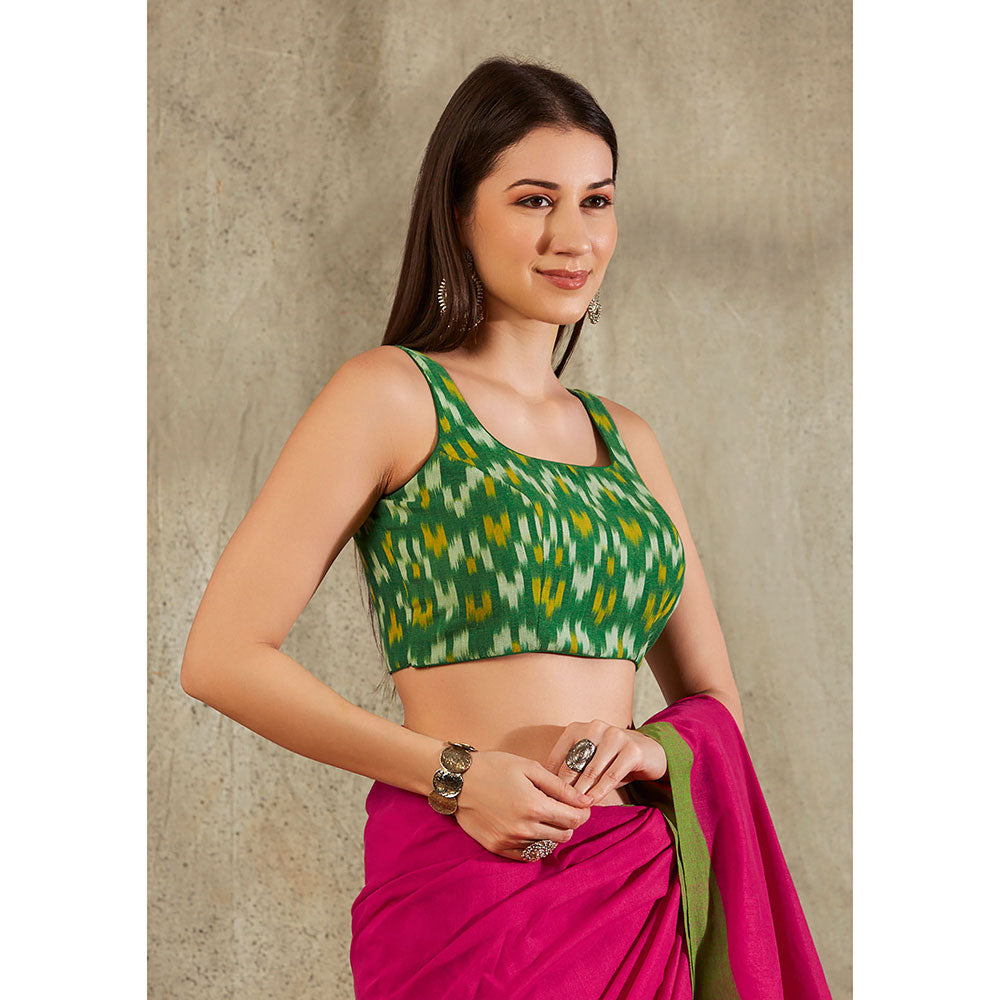 SALWAR STUDIO Green Cotton Ikat Printed Blouse