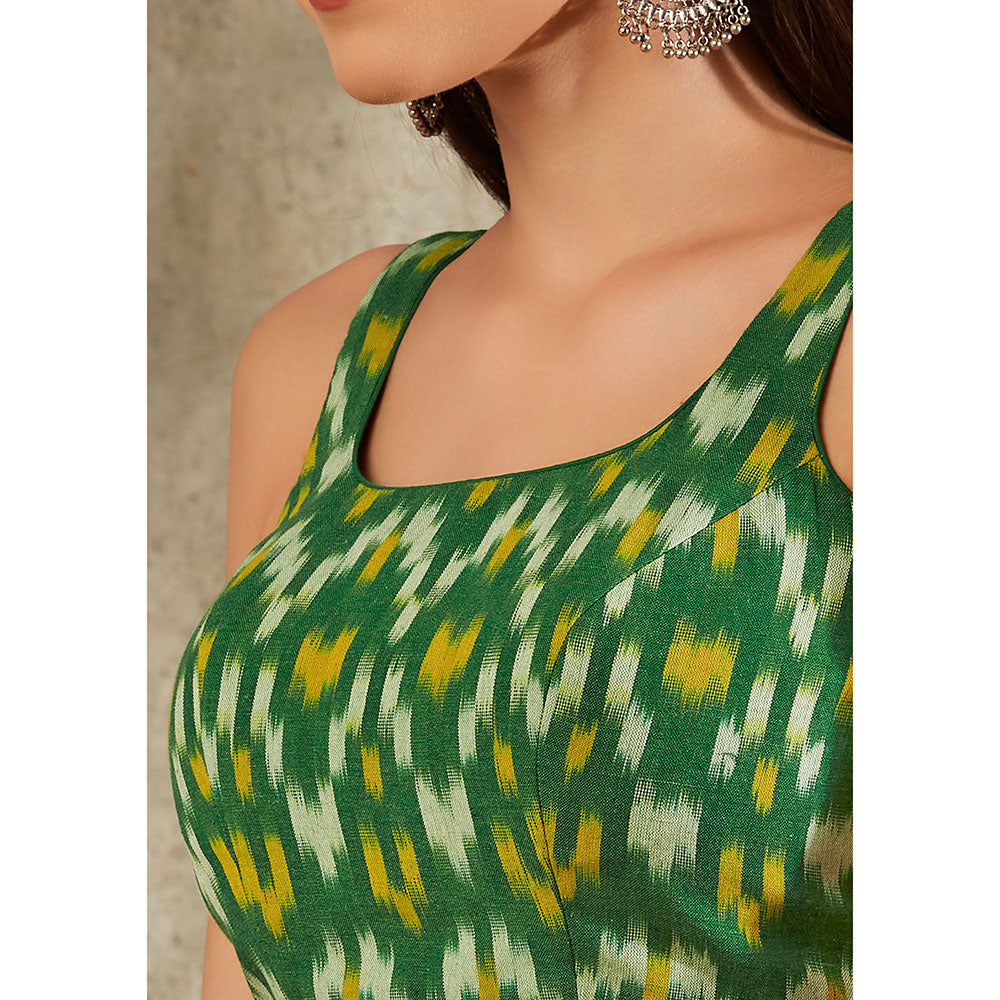 SALWAR STUDIO Green Cotton Ikat Printed Blouse