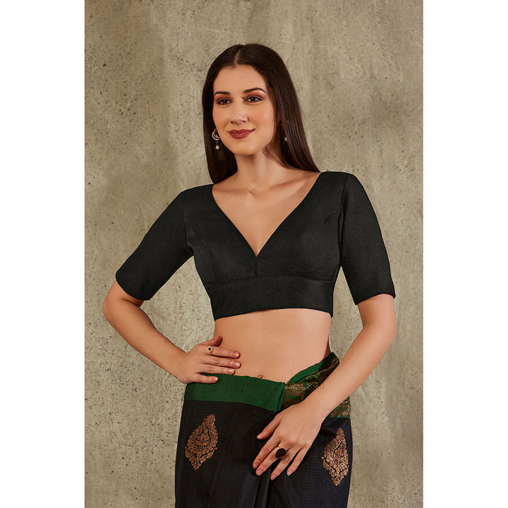 SALWAR STUDIO Black V-Neck Solid Blouse