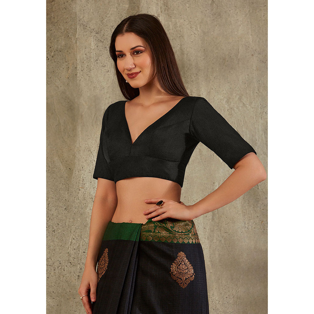 SALWAR STUDIO Black V-Neck Solid Blouse