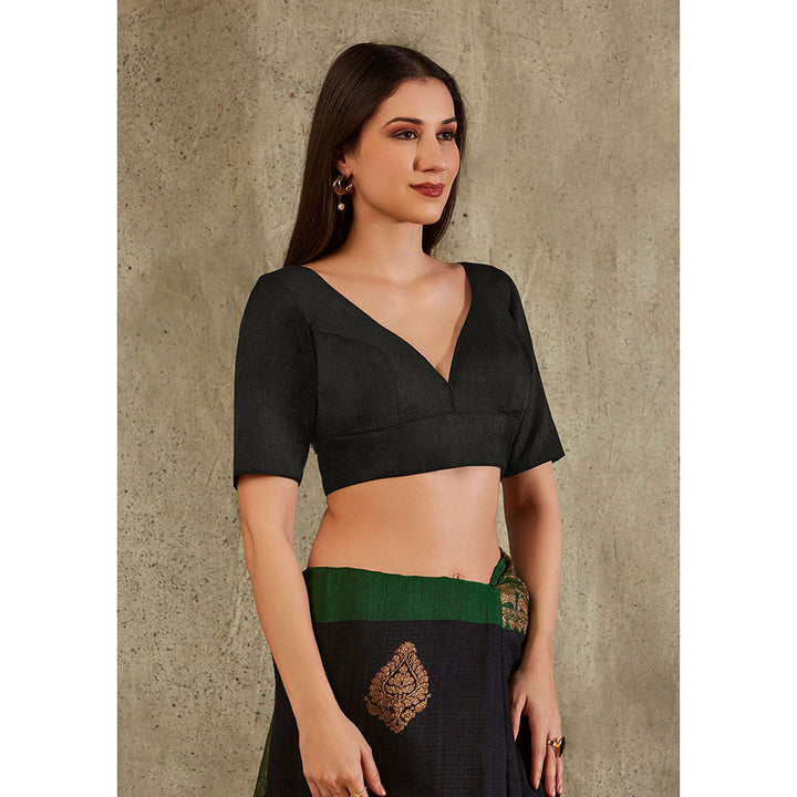 SALWAR STUDIO Black V-Neck Solid Blouse