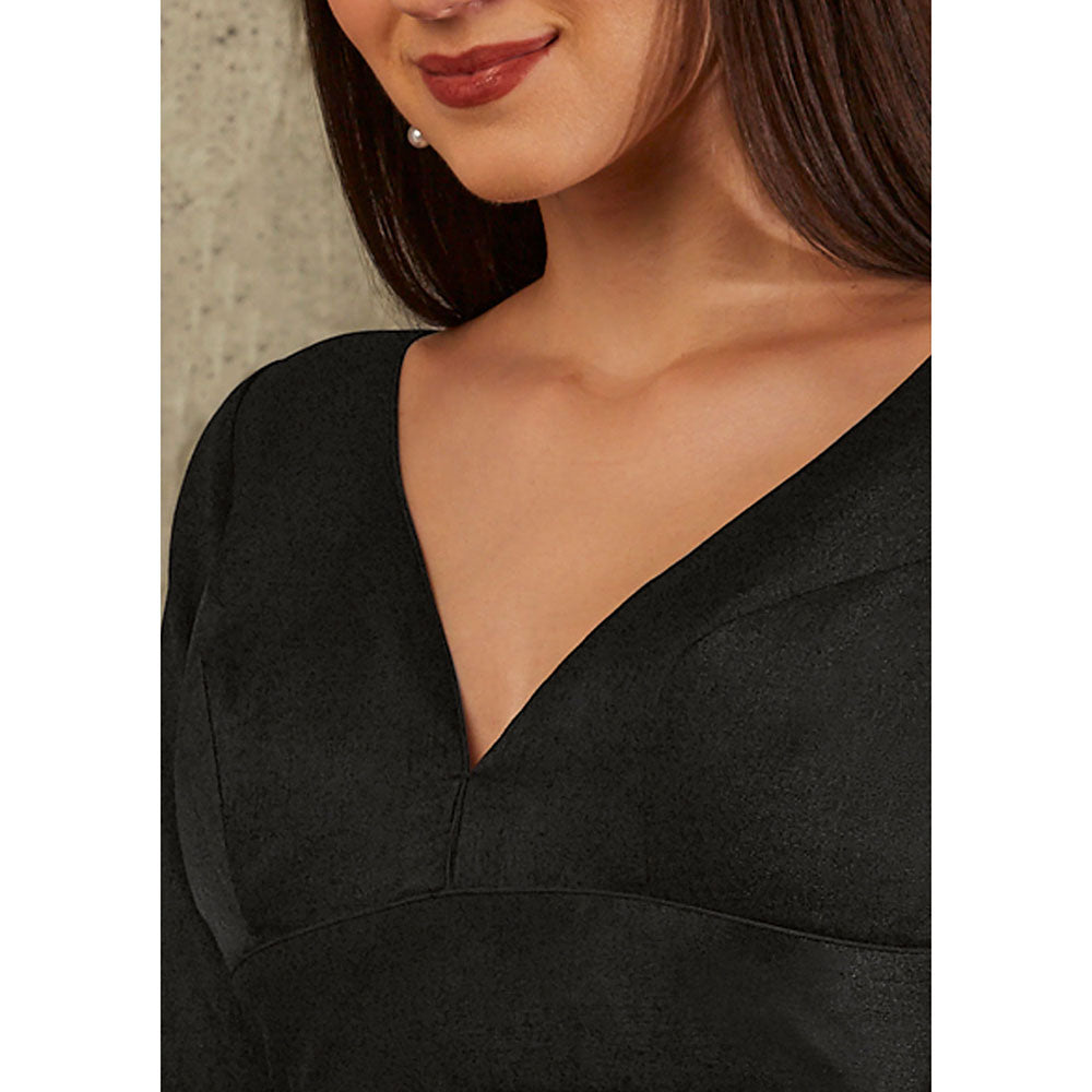 SALWAR STUDIO Black V-Neck Solid Blouse