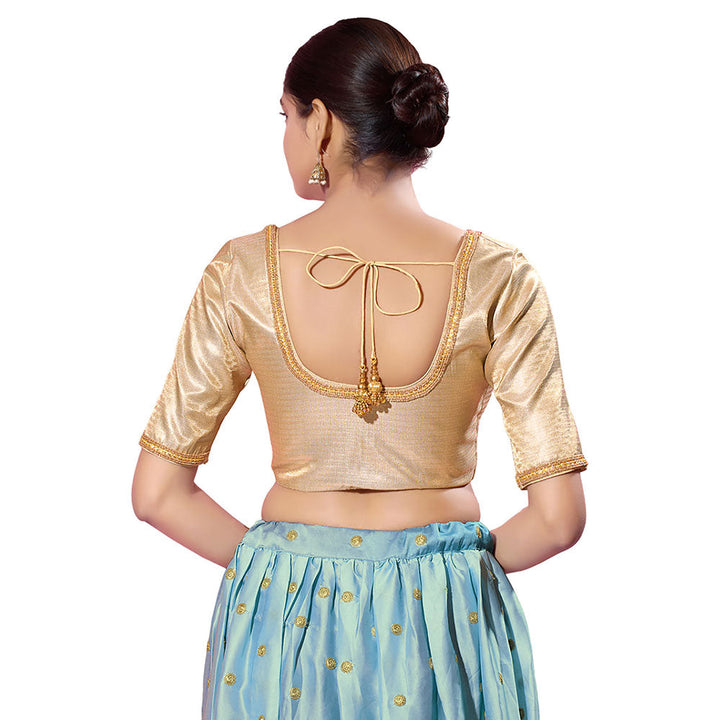 SALWAR STUDIO Gold Tissue Silk Solid Stitched Blouse