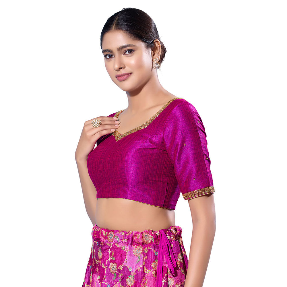 SALWAR STUDIO Purple Mulbury Silk Solid Stitched Blouse