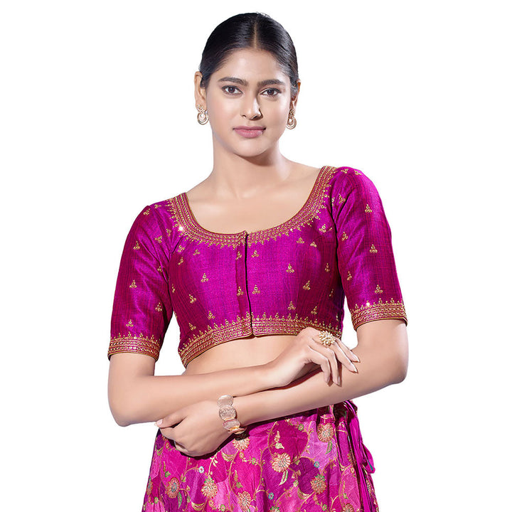 SALWAR STUDIO Purple Mulbury Silk Embroidered Stitched Blouse