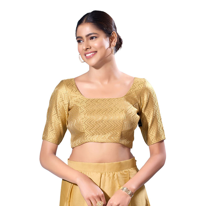 SALWAR STUDIO Gold Brocade Woven Design Stitched Blouse