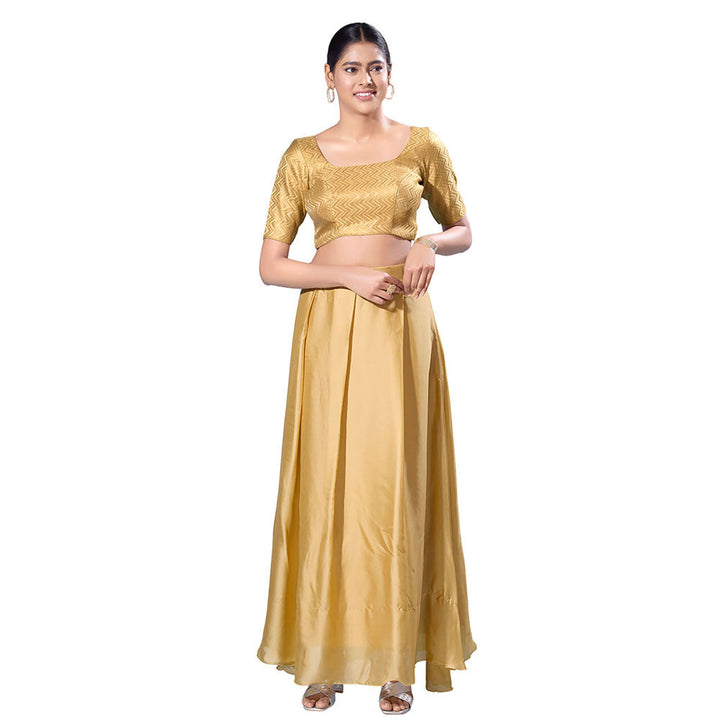 SALWAR STUDIO Gold Brocade Woven Design Stitched Blouse