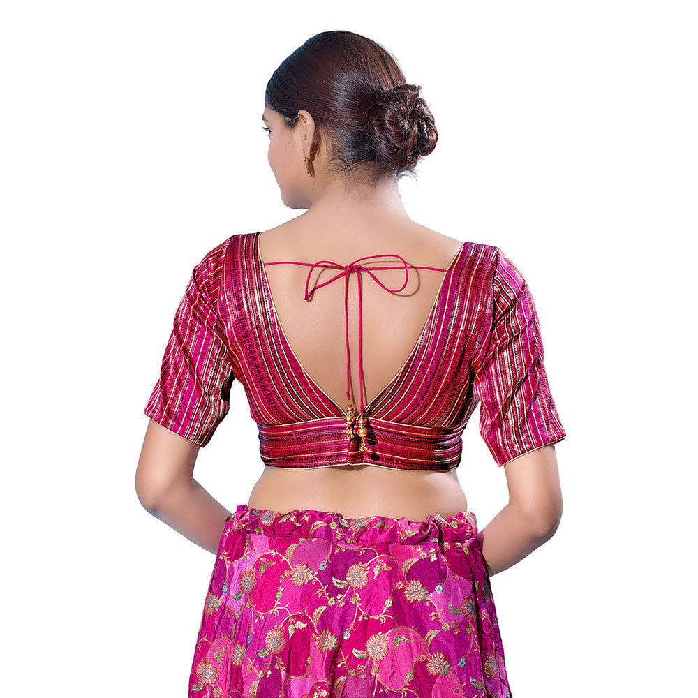 SALWAR STUDIO Magenta Brocade Striped Stitched Blouse