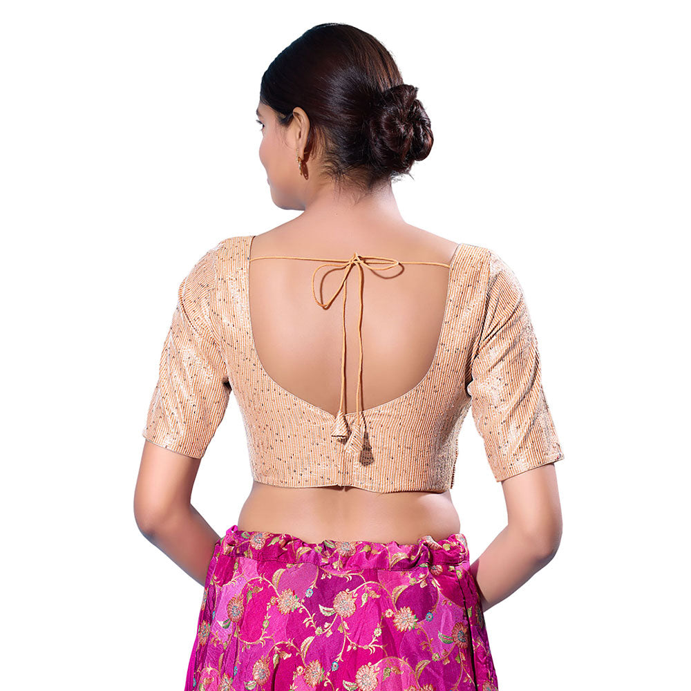 SALWAR STUDIO Rose-Gold Silk Embellished Stitched Blouse