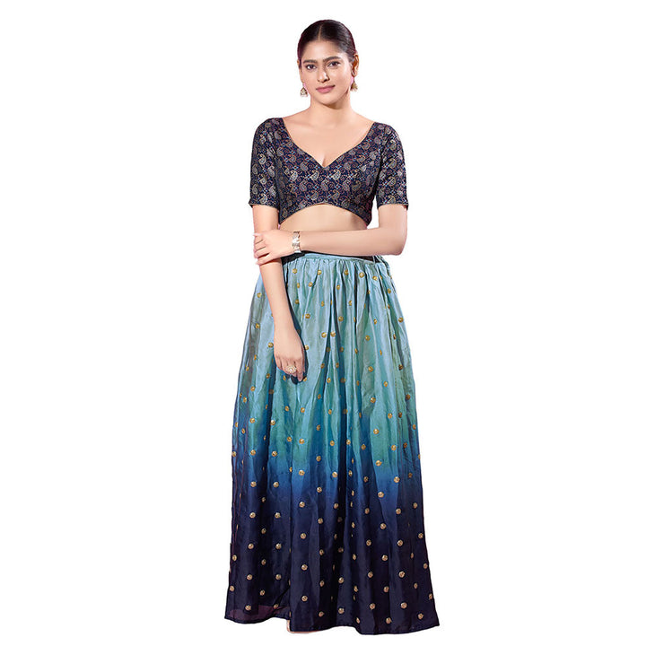 SALWAR STUDIO Navy-Blue Silk Printed Stitched Blouse