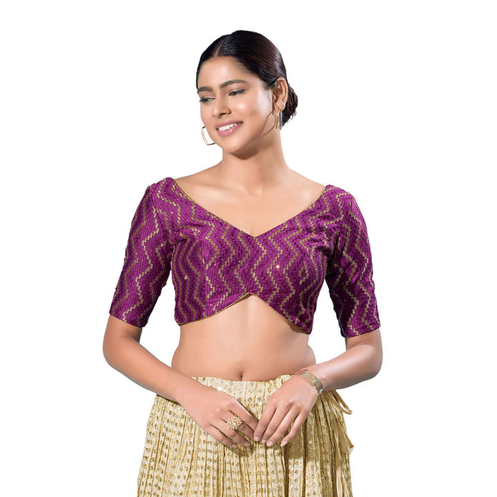 SALWAR STUDIO Purple Silk Woven Design Stitched Blouse