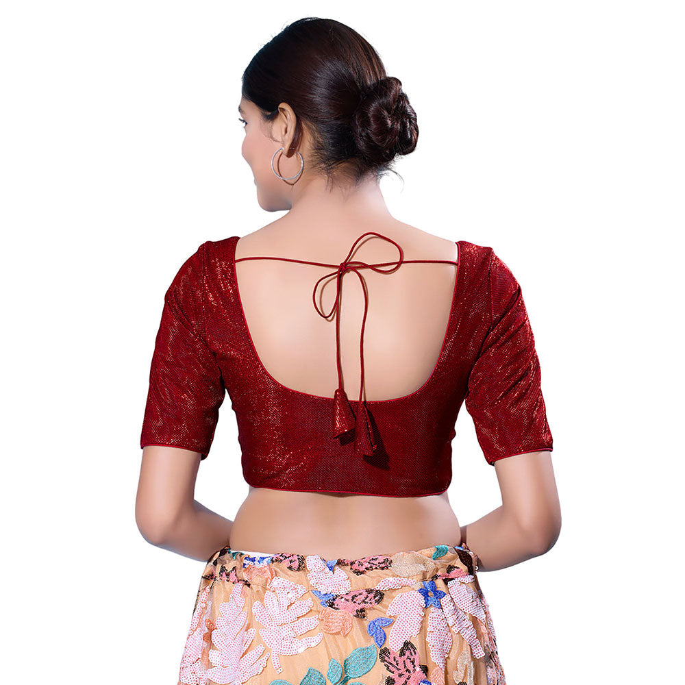 SALWAR STUDIO Maroon Silk Shimmer Stitched Blouse