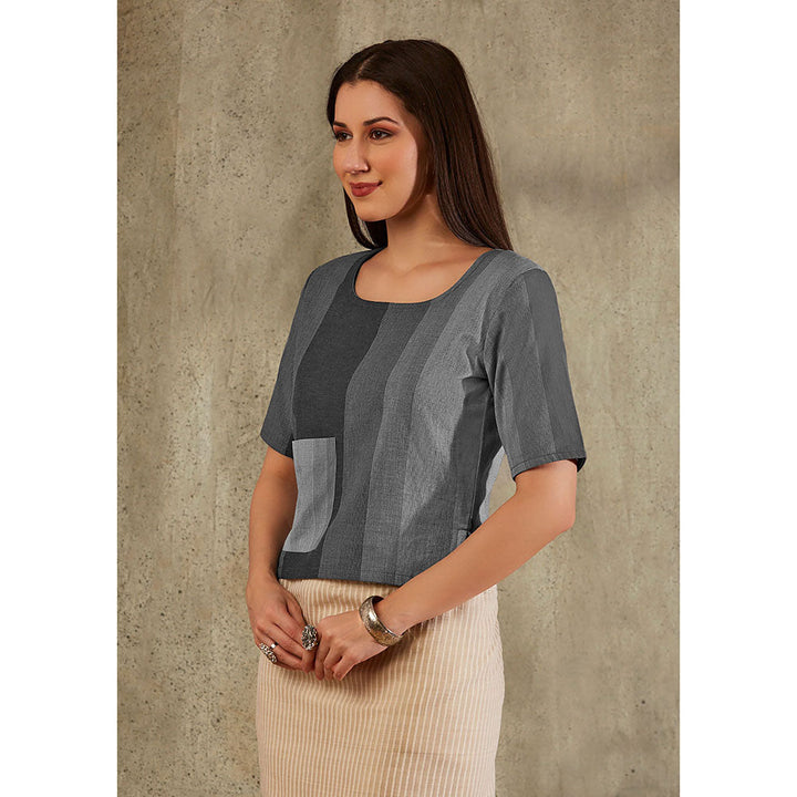 SALWAR STUDIO Grey Cotton Monochrome Patch Pocket Blouse