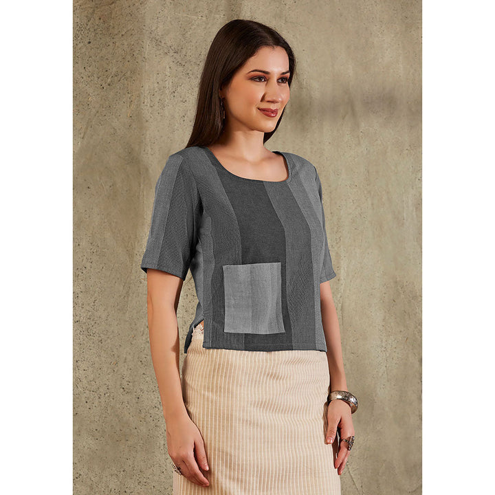 SALWAR STUDIO Grey Cotton Monochrome Patch Pocket Blouse