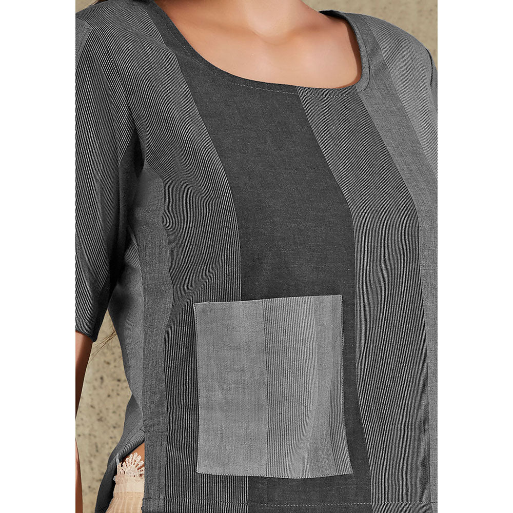 SALWAR STUDIO Grey Cotton Monochrome Patch Pocket Blouse