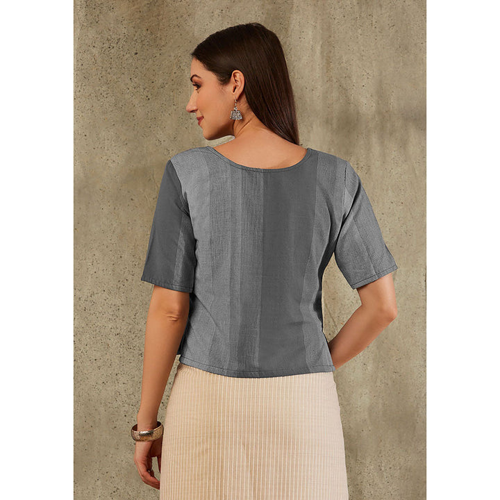 SALWAR STUDIO Grey Cotton Monochrome Patch Pocket Blouse