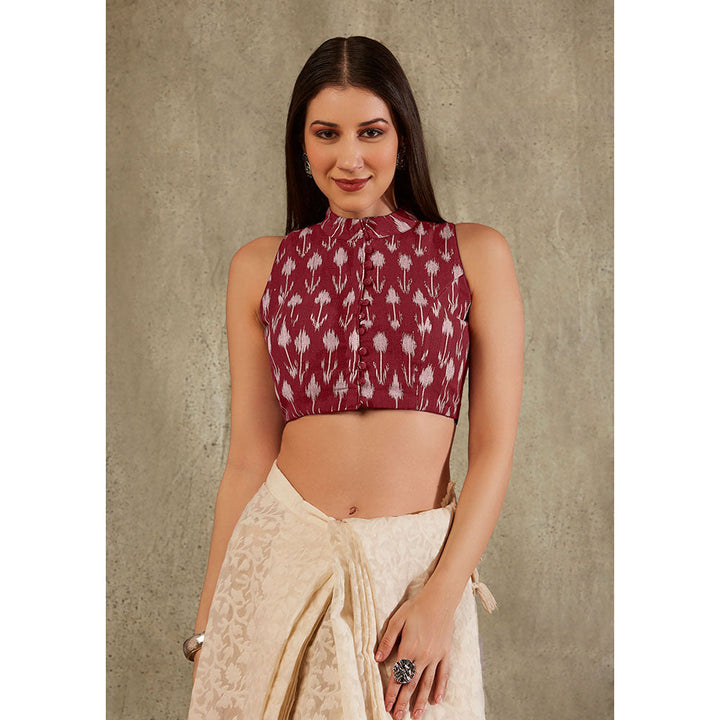 SALWAR STUDIO Maroon Cotton Ikat Printed Blouse