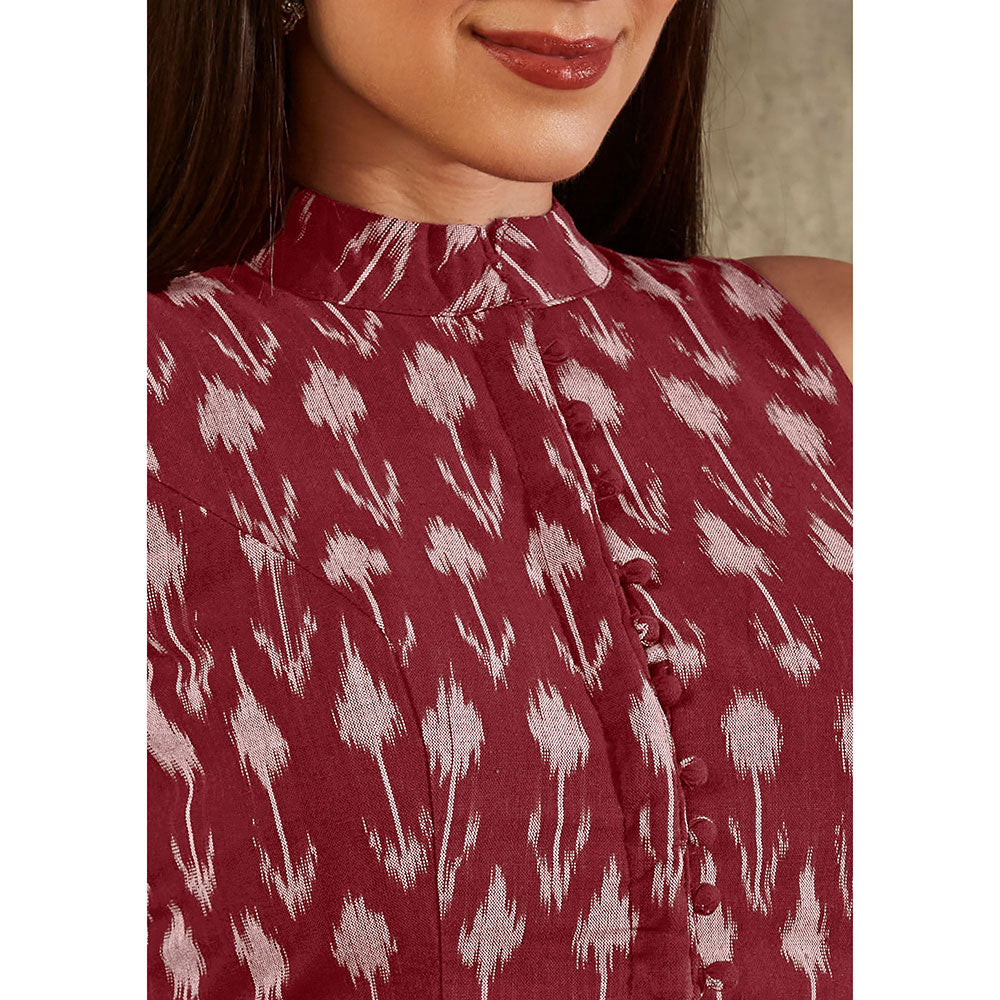 SALWAR STUDIO Maroon Cotton Ikat Printed Blouse