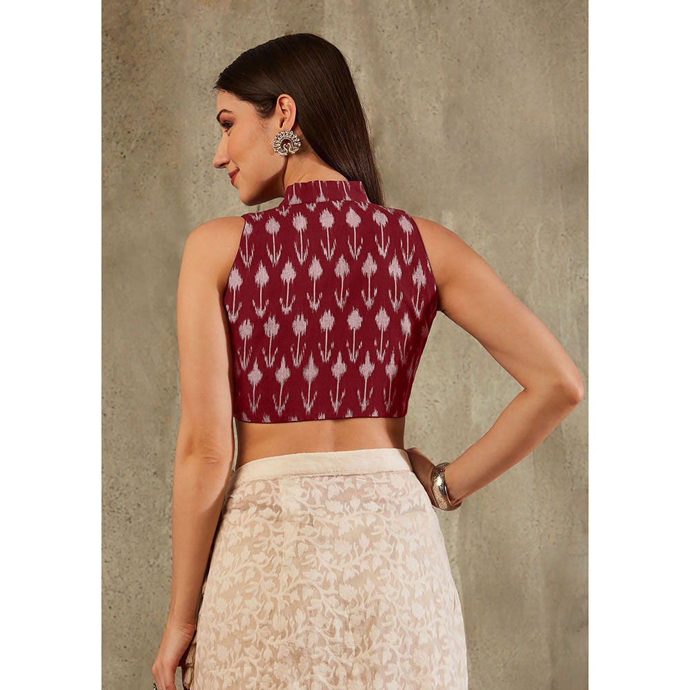 SALWAR STUDIO Maroon Cotton Ikat Printed Blouse