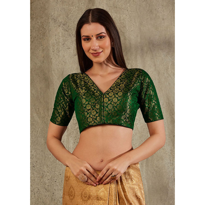 SALWAR STUDIO Green Brocade Woven Design Blouse