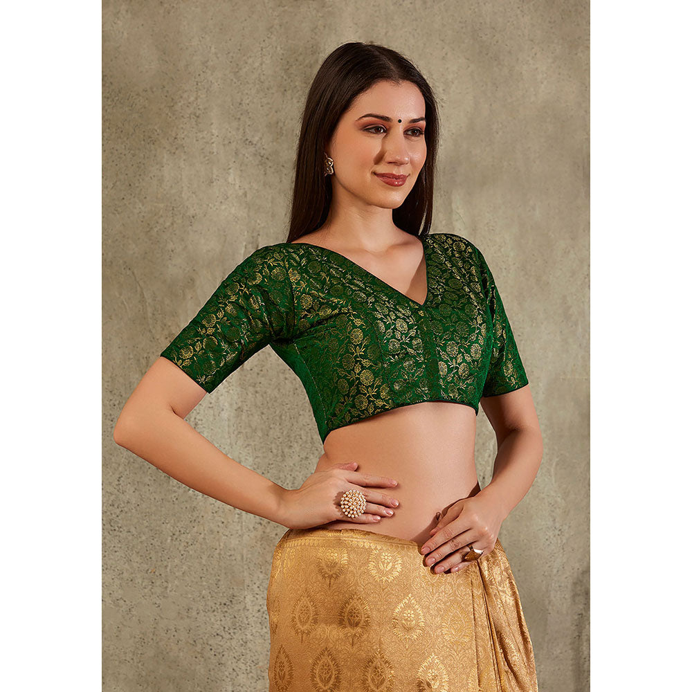 SALWAR STUDIO Green Brocade Woven Design Blouse