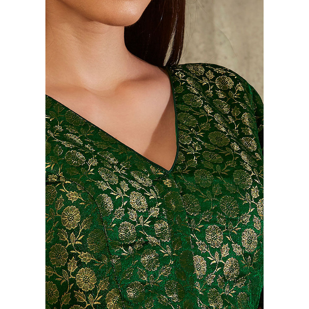 SALWAR STUDIO Green Brocade Woven Design Blouse