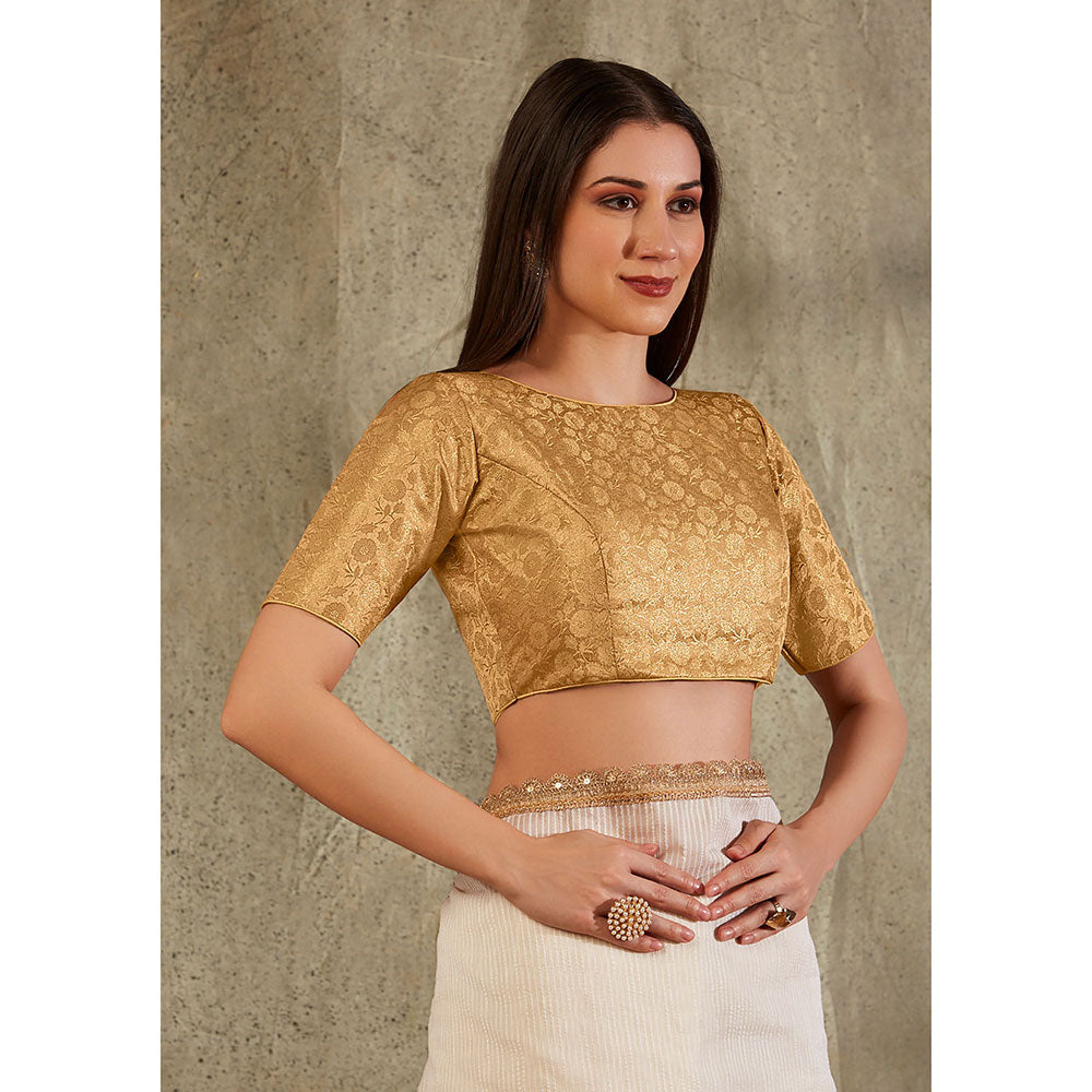 SALWAR STUDIO Gold Brocade Woven Design Blouse