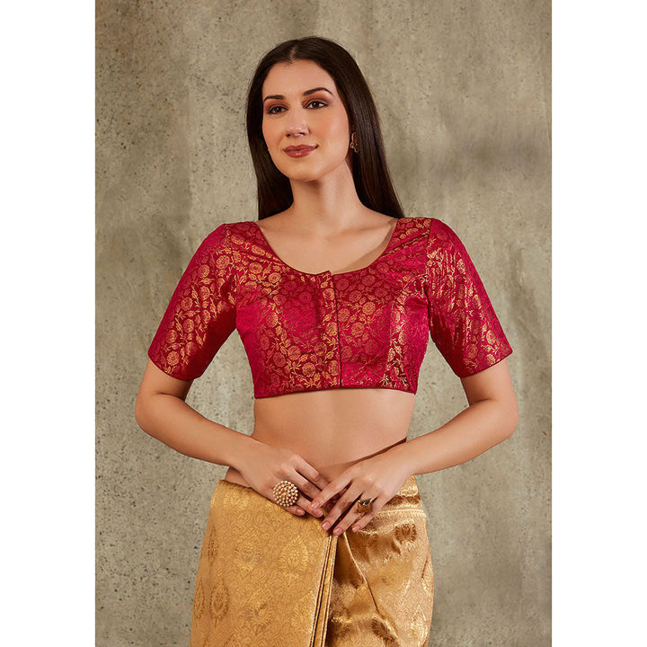 SALWAR STUDIO Maroon Brocade Woven Design Blouse