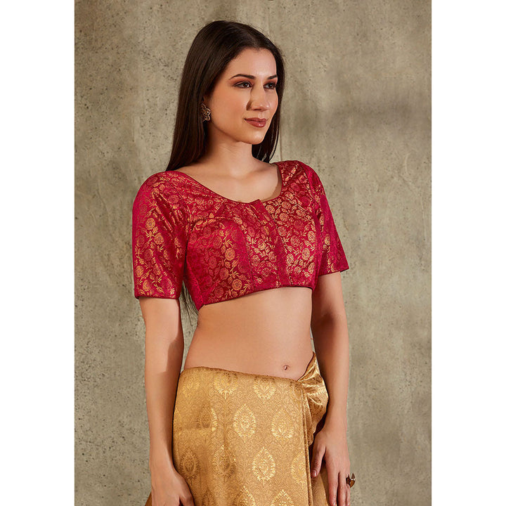 SALWAR STUDIO Maroon Brocade Woven Design Blouse