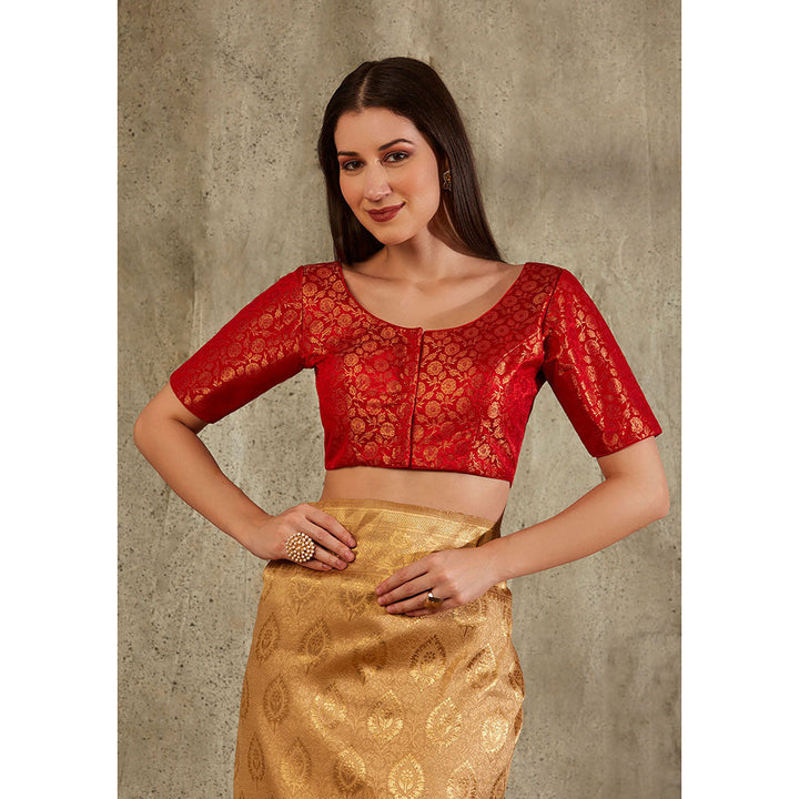 SALWAR STUDIO Red Brocade Woven Design Blouse