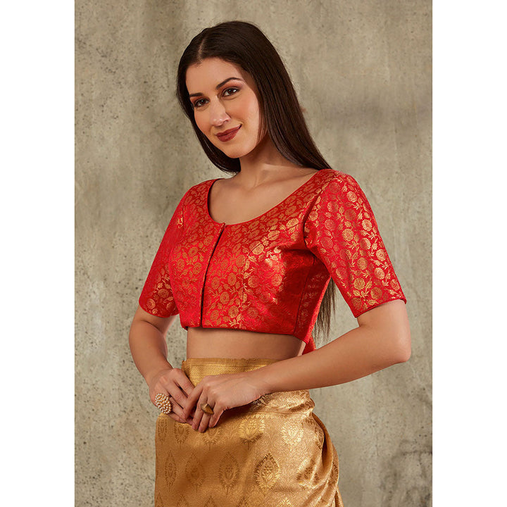 SALWAR STUDIO Red Brocade Woven Design Blouse