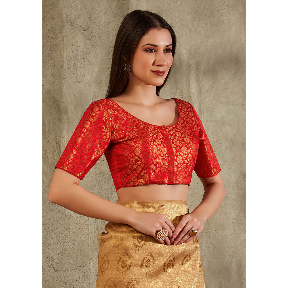 SALWAR STUDIO Red Brocade Woven Design Blouse