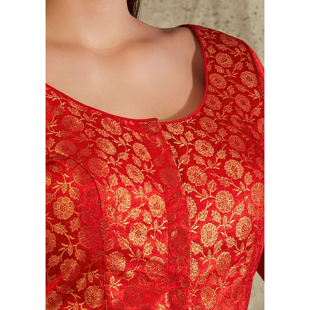 SALWAR STUDIO Red Brocade Woven Design Blouse