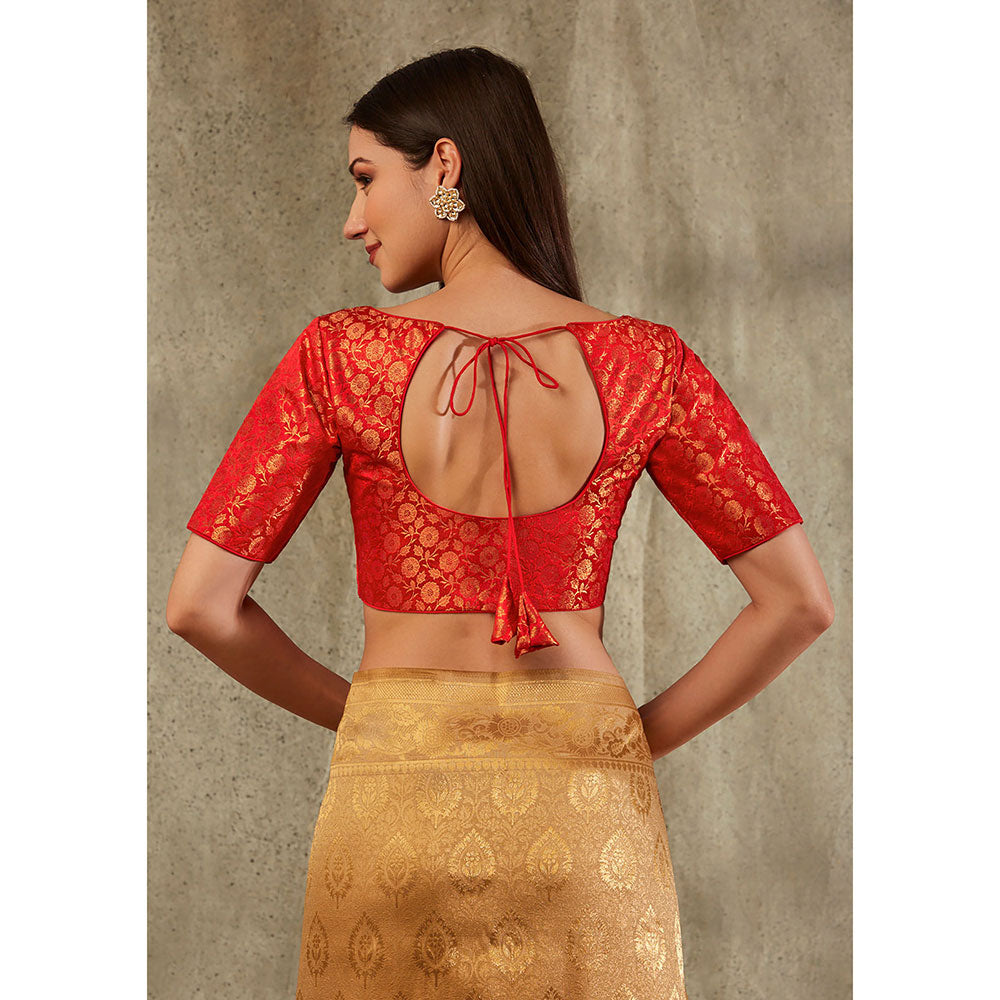 SALWAR STUDIO Red Brocade Woven Design Blouse