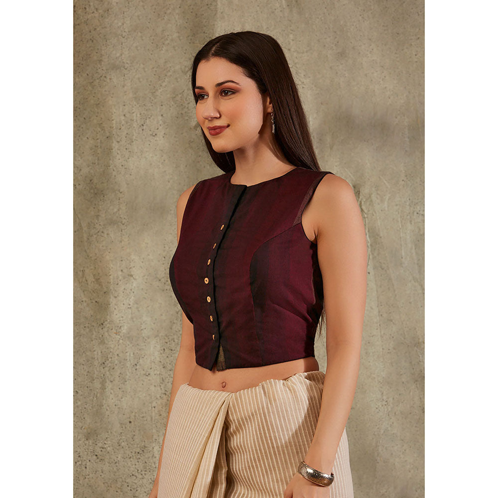 SALWAR STUDIO Maroon Cotton Monochrome Blouse