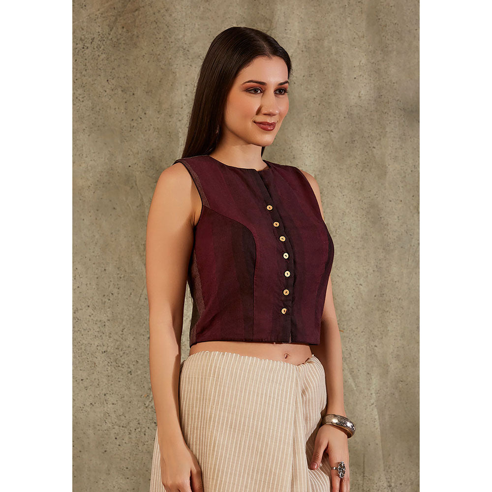 SALWAR STUDIO Maroon Cotton Monochrome Blouse