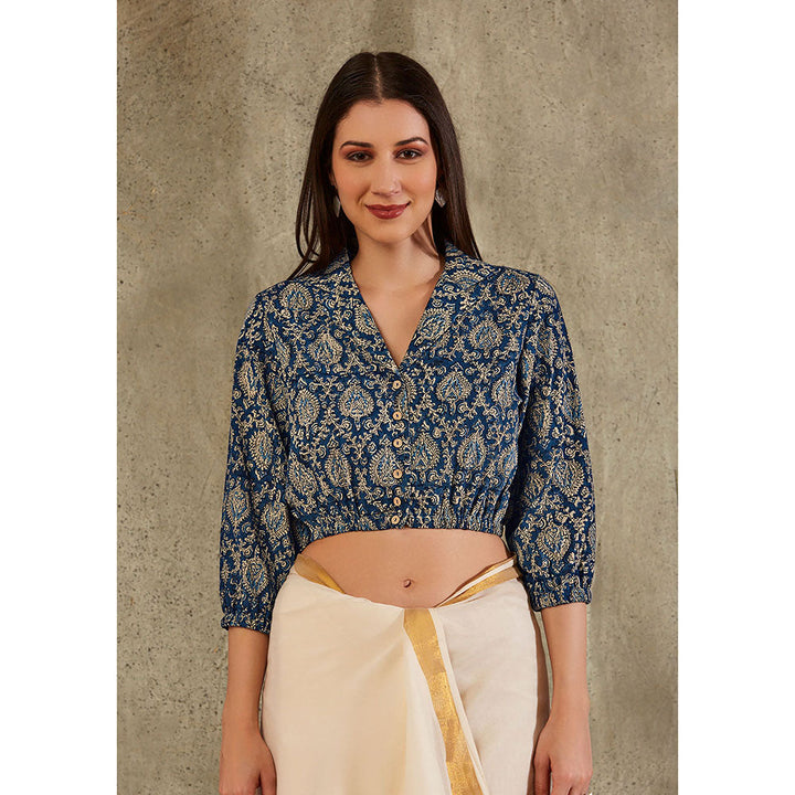 SALWAR STUDIO Blue Cotton Printed Blouse