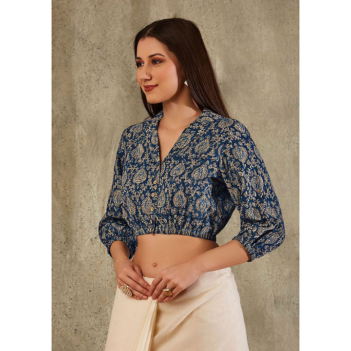 SALWAR STUDIO Blue Cotton Printed Blouse