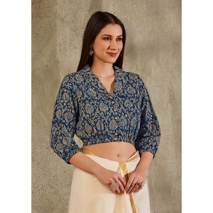 SALWAR STUDIO Blue Cotton Printed Blouse