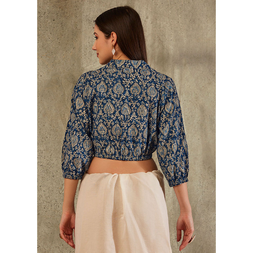 SALWAR STUDIO Blue Cotton Printed Blouse