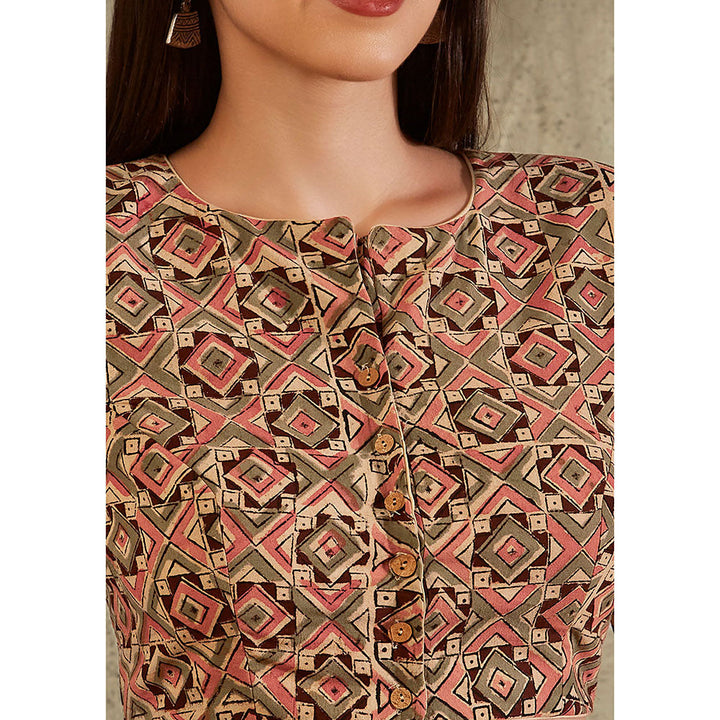 SALWAR STUDIO Beige Cotton Geometric Printed Blouse