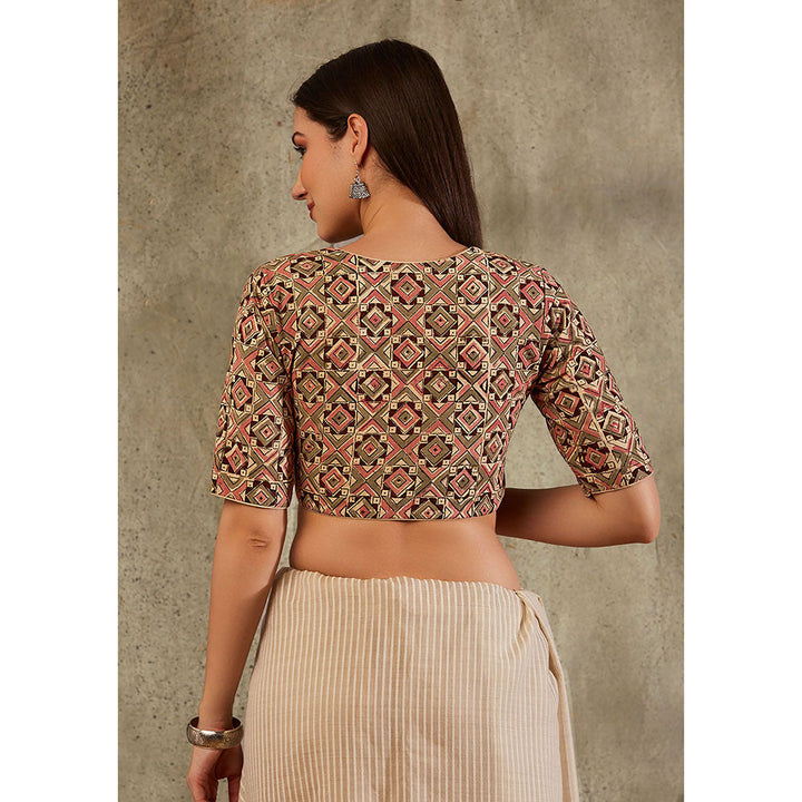 SALWAR STUDIO Beige Cotton Geometric Printed Blouse