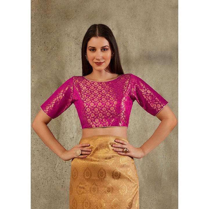 SALWAR STUDIO Pink Brocade Woven Design Blouse