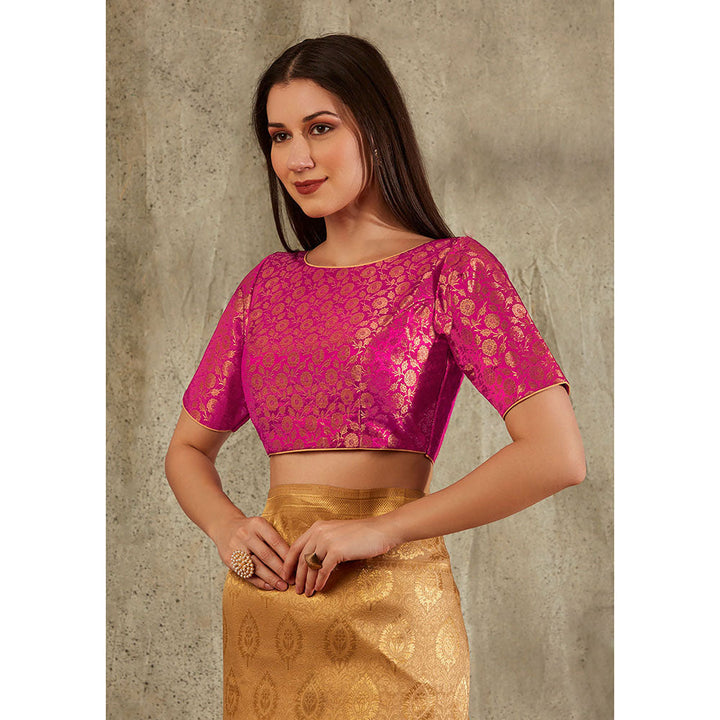 SALWAR STUDIO Pink Brocade Woven Design Blouse