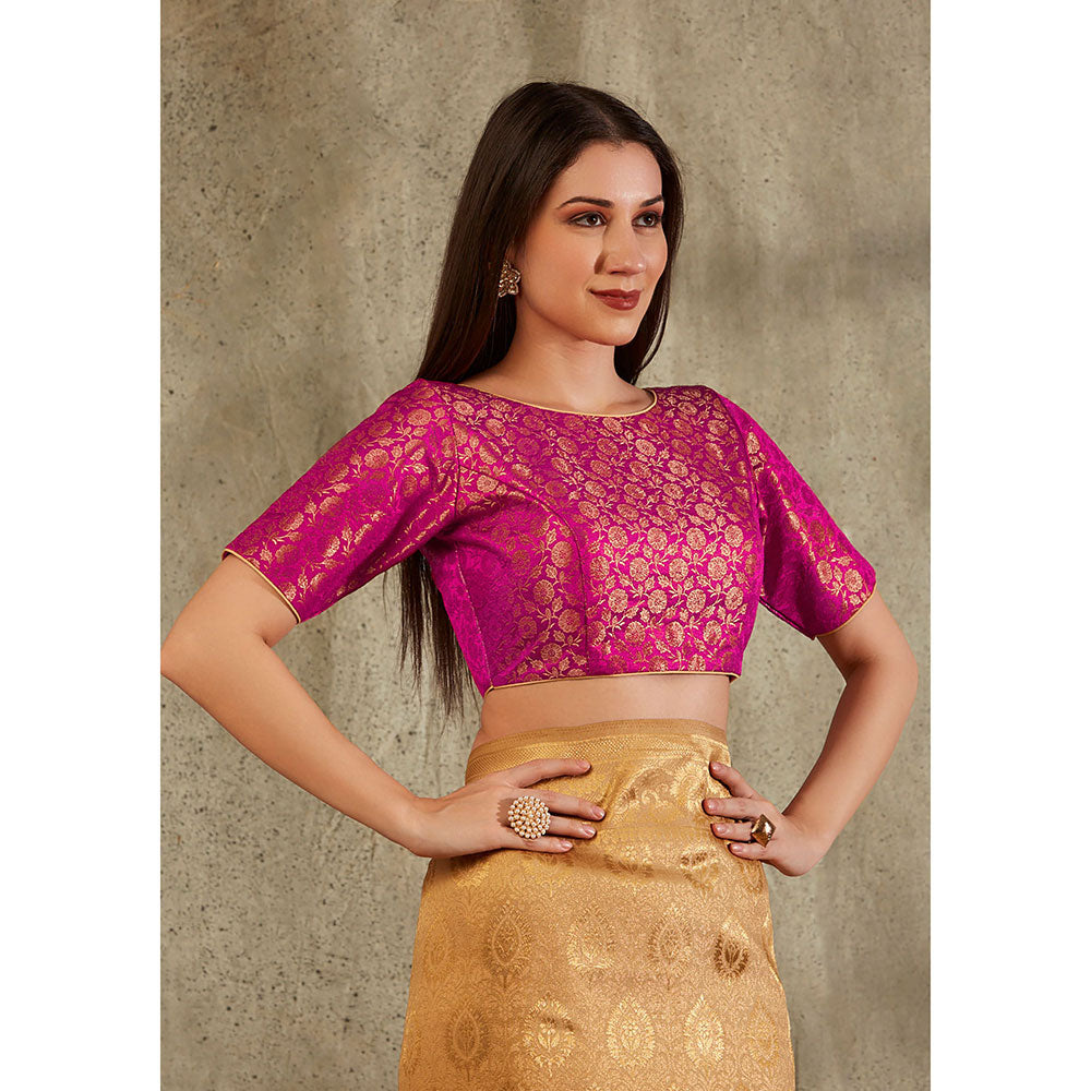 SALWAR STUDIO Pink Brocade Woven Design Blouse