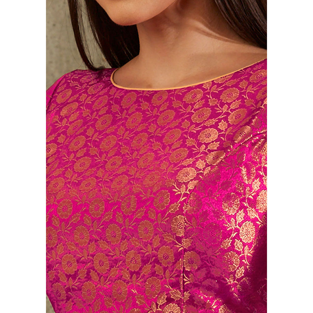 SALWAR STUDIO Pink Brocade Woven Design Blouse